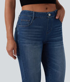 Low Rise Rolled Hem Cropped Casual Jeans with Pockets — Estate Blue Denim — view 6