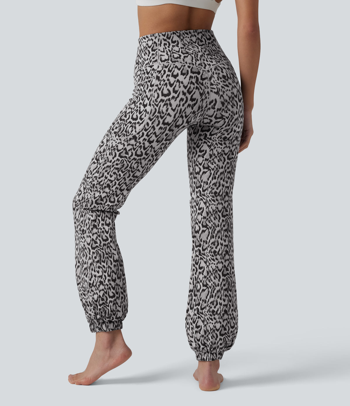 Leopard Print High Waisted Dance Balloon Joggers with Pockets-UPF40+ — Snow Drift Leopard — view 9