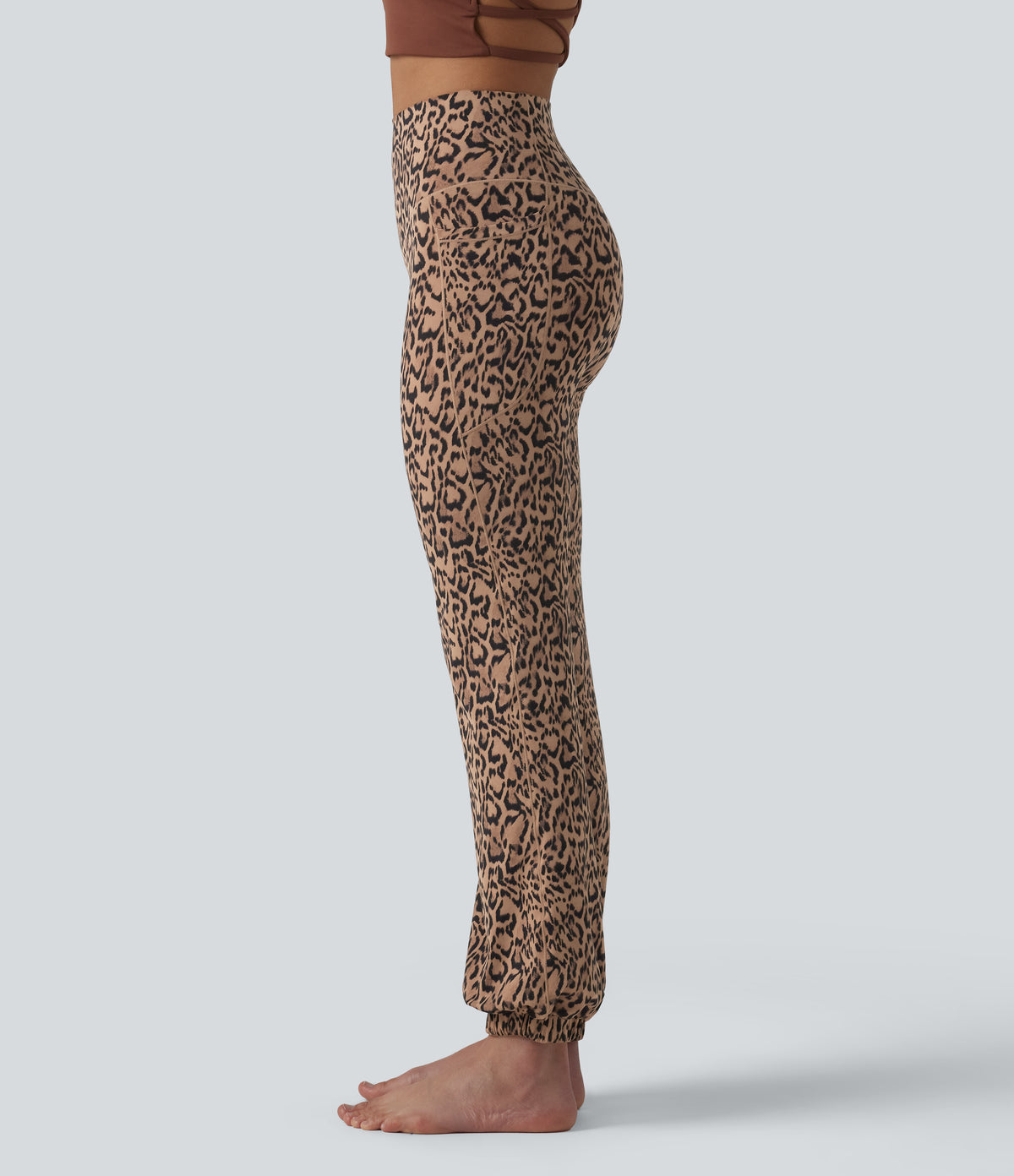 Leopard Print High Waisted Dance Balloon Joggers with Pockets-UPF40+ — Blush Safari — view 4