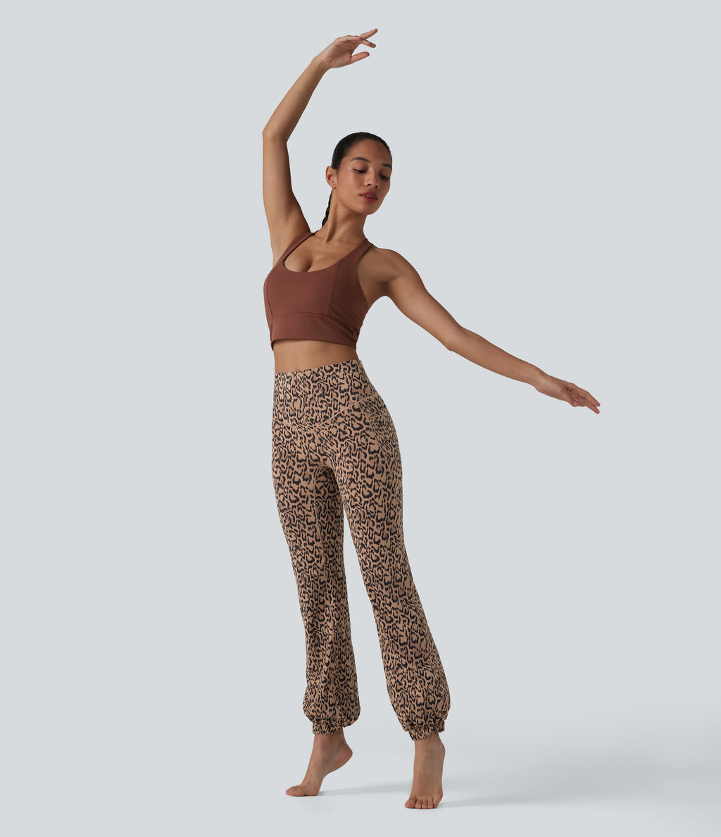 Leopard Print High Waisted Dance Balloon Joggers with Pockets-UPF40+ — Blush Safari — view 7