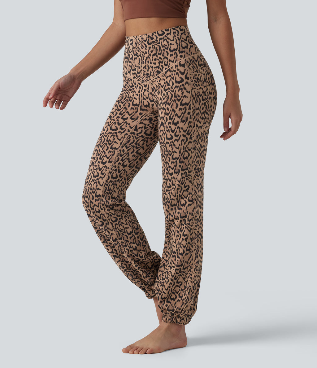 Leopard Print High Waisted Dance Balloon Joggers with Pockets-UPF40+ — Blush Safari — view 3