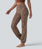 Leopard Print High Waisted Dance Balloon Joggers with Pockets-UPF40+ — Blush Safari — view 3