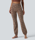 Leopard Print High Waisted Dance Balloon Joggers with Pockets-UPF40+ — Blush Safari — view 2