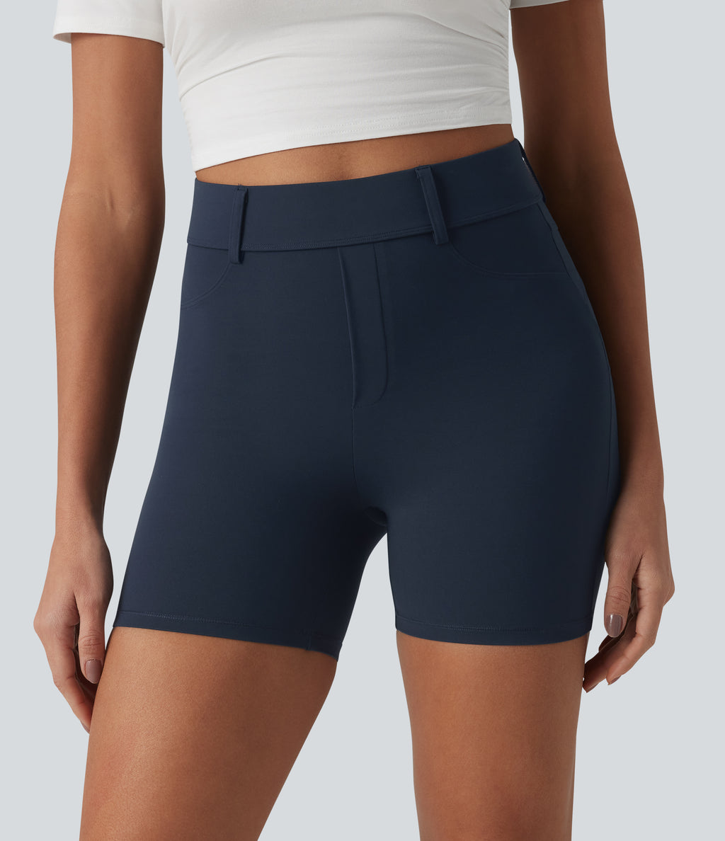 High Waisted Casual Biker Shorts 5'' with Pockets — Carbon — view 5