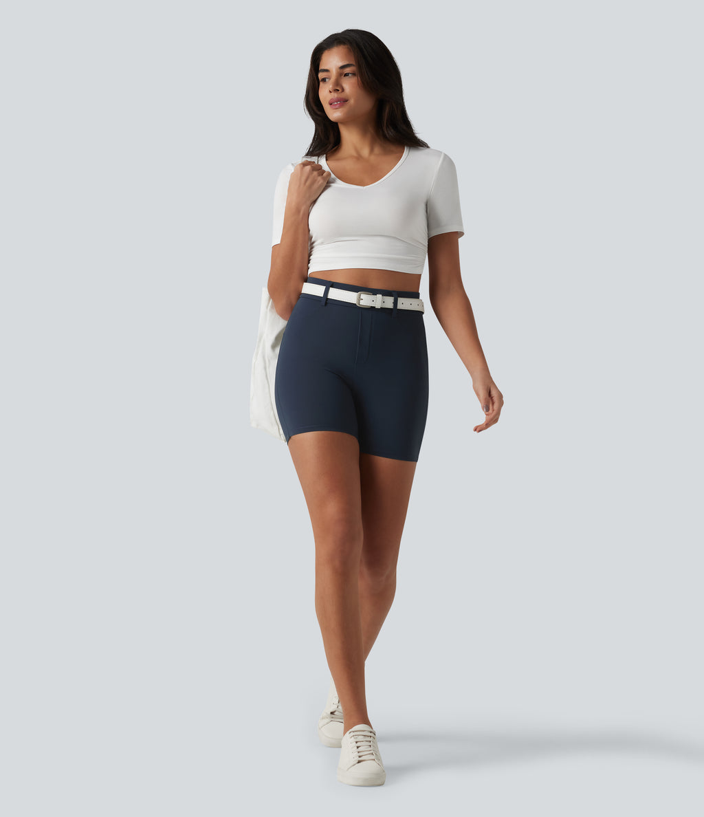 High Waisted Casual Biker Shorts 5'' with Pockets — Carbon — view 6