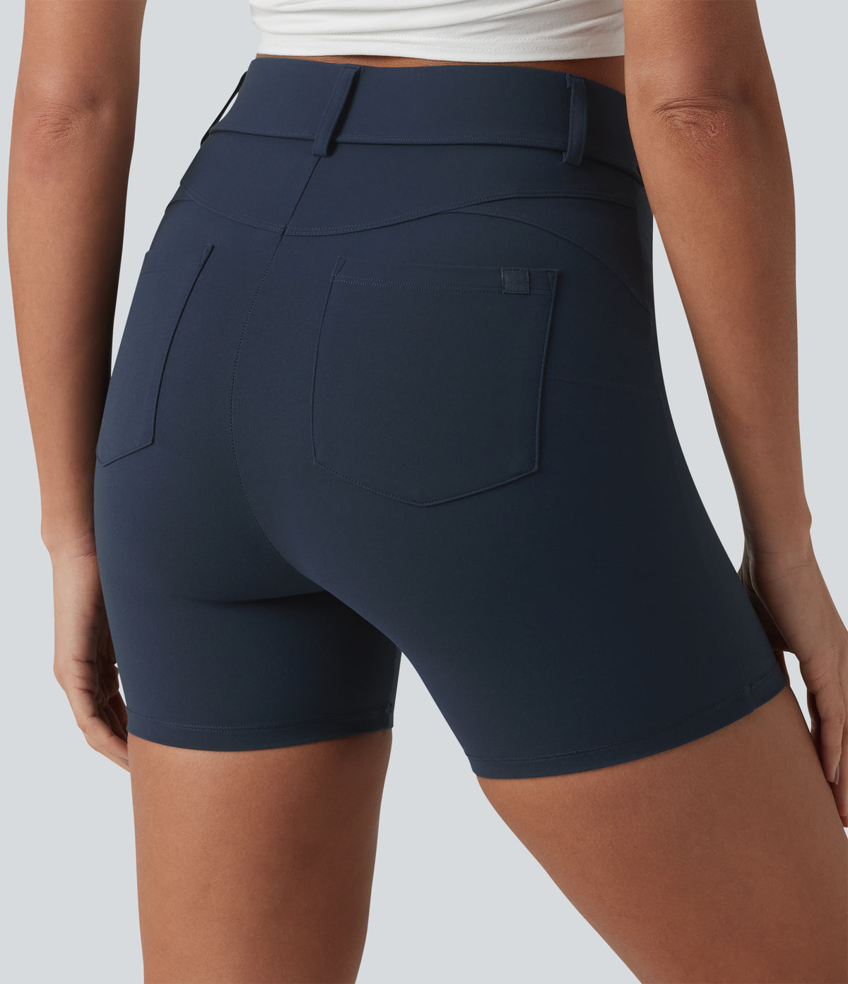 High Waisted Casual Biker Shorts 5'' with Pockets — Carbon — view 4