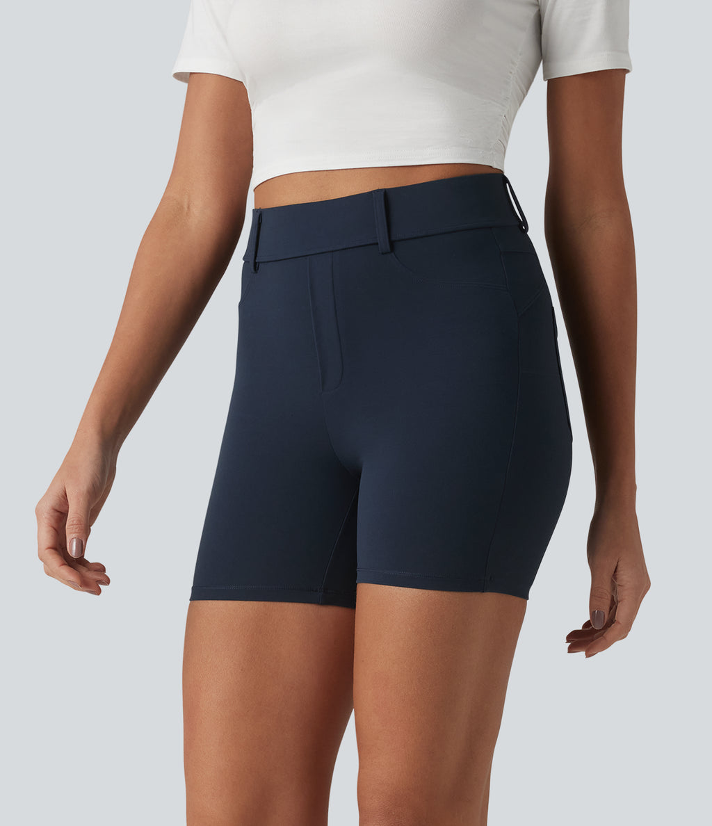 High Waisted Casual Biker Shorts 5'' with Pockets — Carbon — view 3