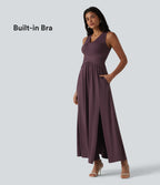 V Neck Sleeveless Maxi Dress with Pockets — Plum Wine — view 1