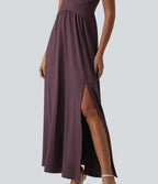 V Neck Sleeveless Maxi Dress with Pockets — Plum Wine — view 5