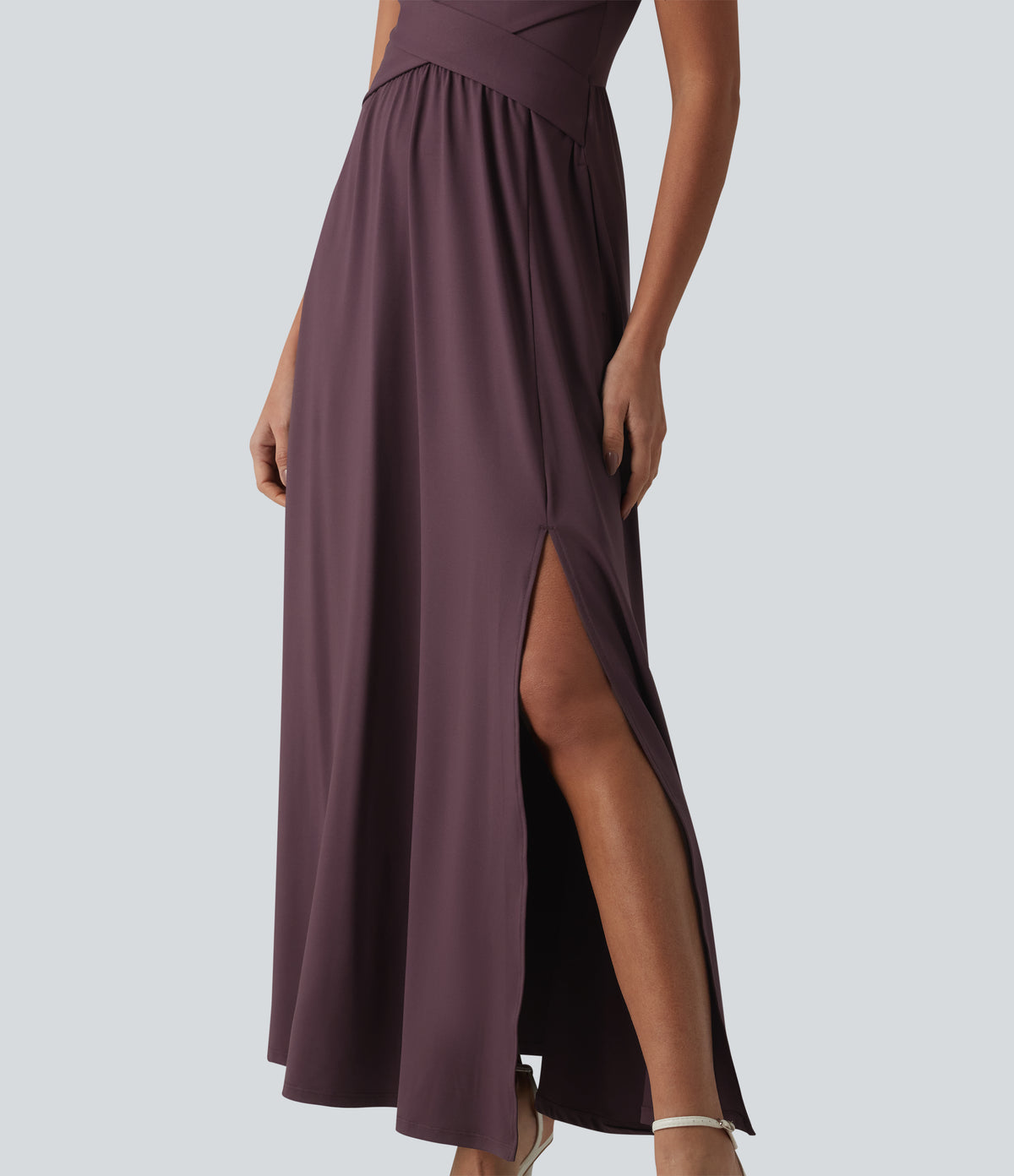 V Neck Sleeveless Maxi Dress with Pockets — Plum Wine — view 5