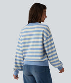Round Neck Long Sleeve Stripe Casual Jumper — Blue White Stripes — view 2