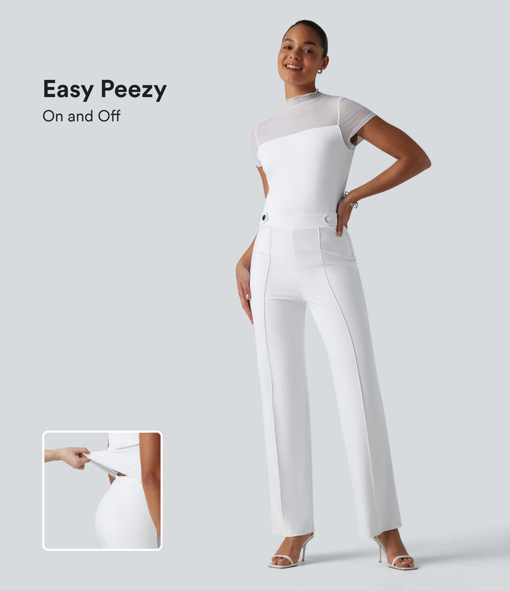 Round Neck Short Sleeve Contrast Mesh Jumpsuit-Edition — White — view 1