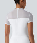 Round Neck Short Sleeve Contrast Mesh Jumpsuit-Edition — White — view 5