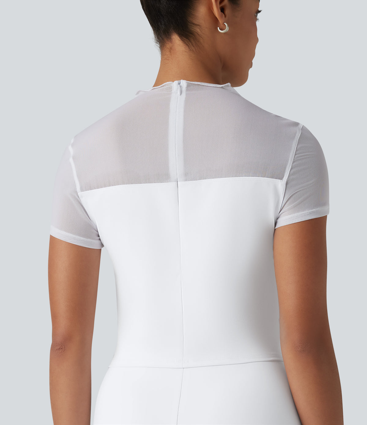 Round Neck Short Sleeve Contrast Mesh Jumpsuit-Edition — White — view 5