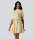 Mock-neck Short Sleeve A-line Mini Casual Jumper Dress — Rutabaga — view 3