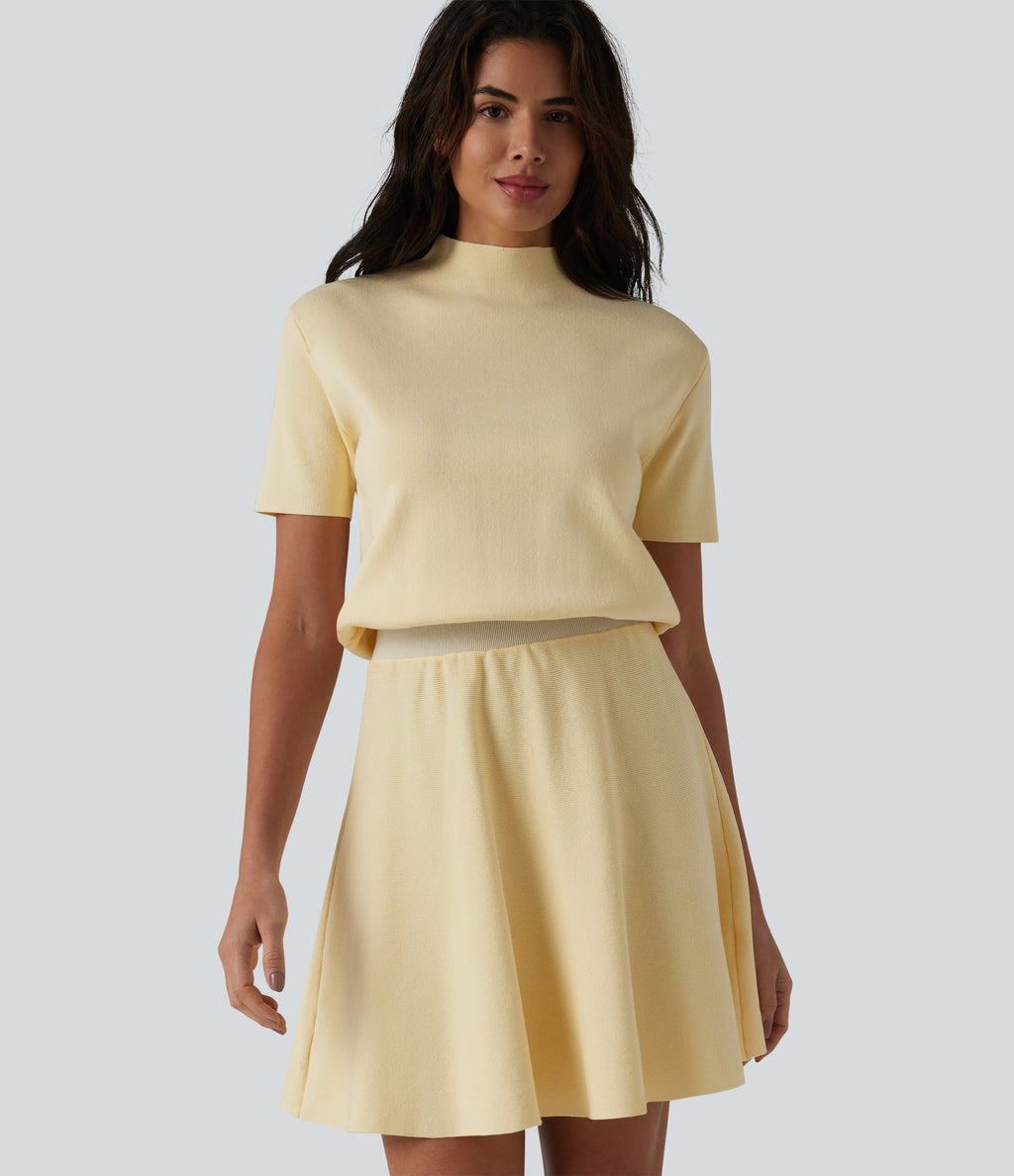 Mock-neck Short Sleeve A-line Mini Casual Jumper Dress — Rutabaga — view 4