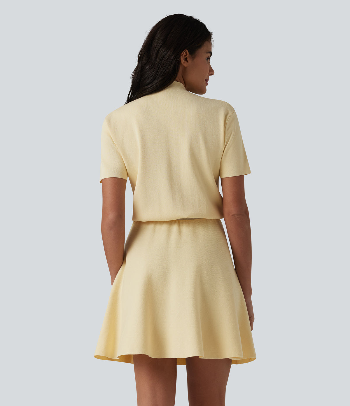 Mock-neck Short Sleeve A-line Mini Casual Jumper Dress — Rutabaga — view 2