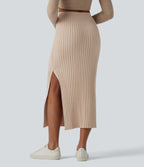 High Waisted Midi Casual Jumper Skirt — Moonlight — view 2