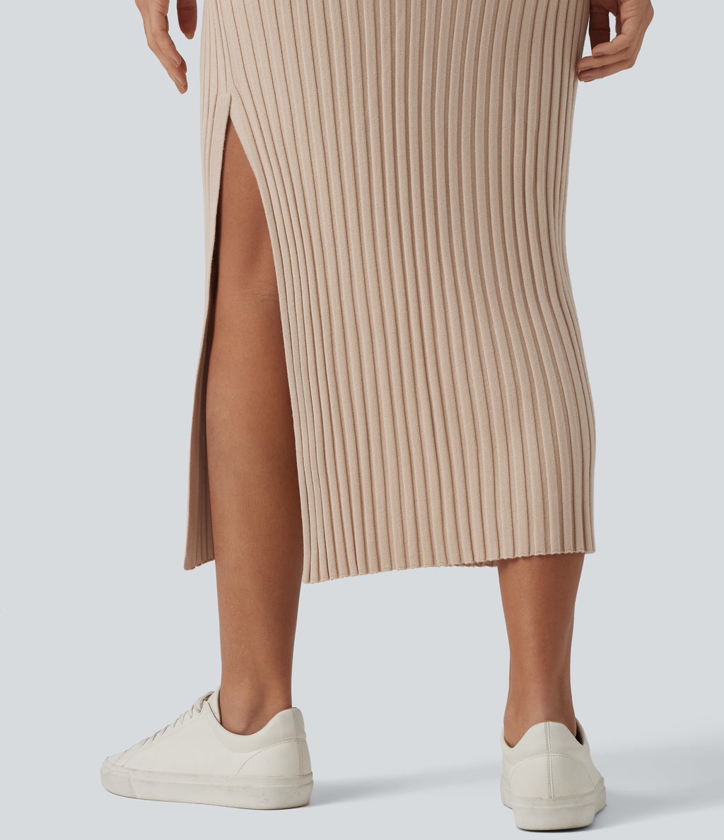 High Waisted Midi Casual Jumper Skirt — Moonlight — view 4
