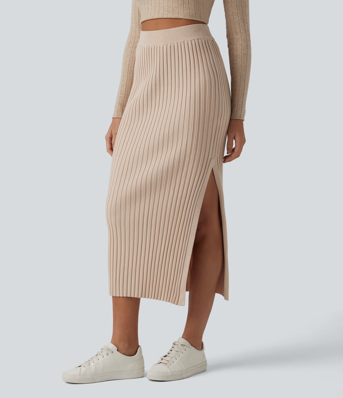 High Waisted Midi Casual Jumper Skirt — Moonlight — view 3