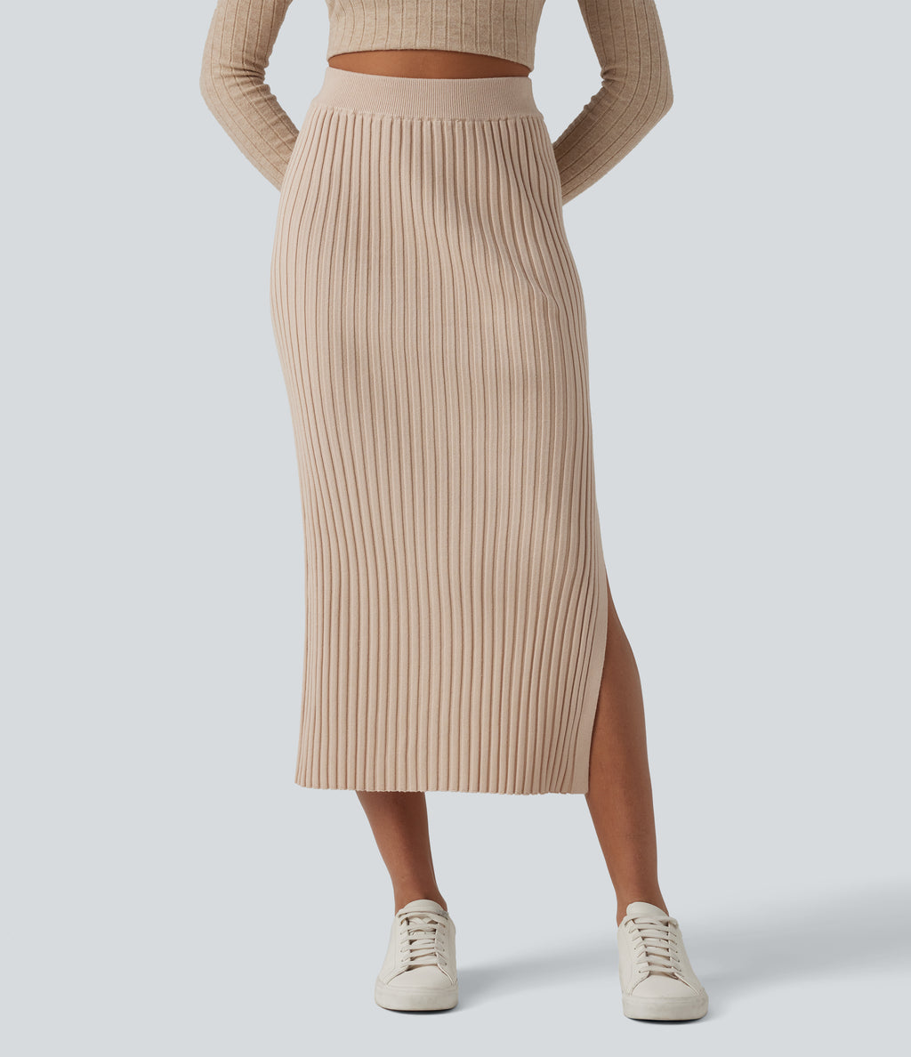 High Waisted Midi Casual Jumper Skirt — Moonlight — view 1
