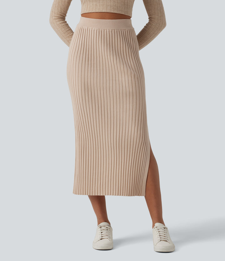 High Waisted Midi Casual Jumper Skirt — Moonlight — view 1