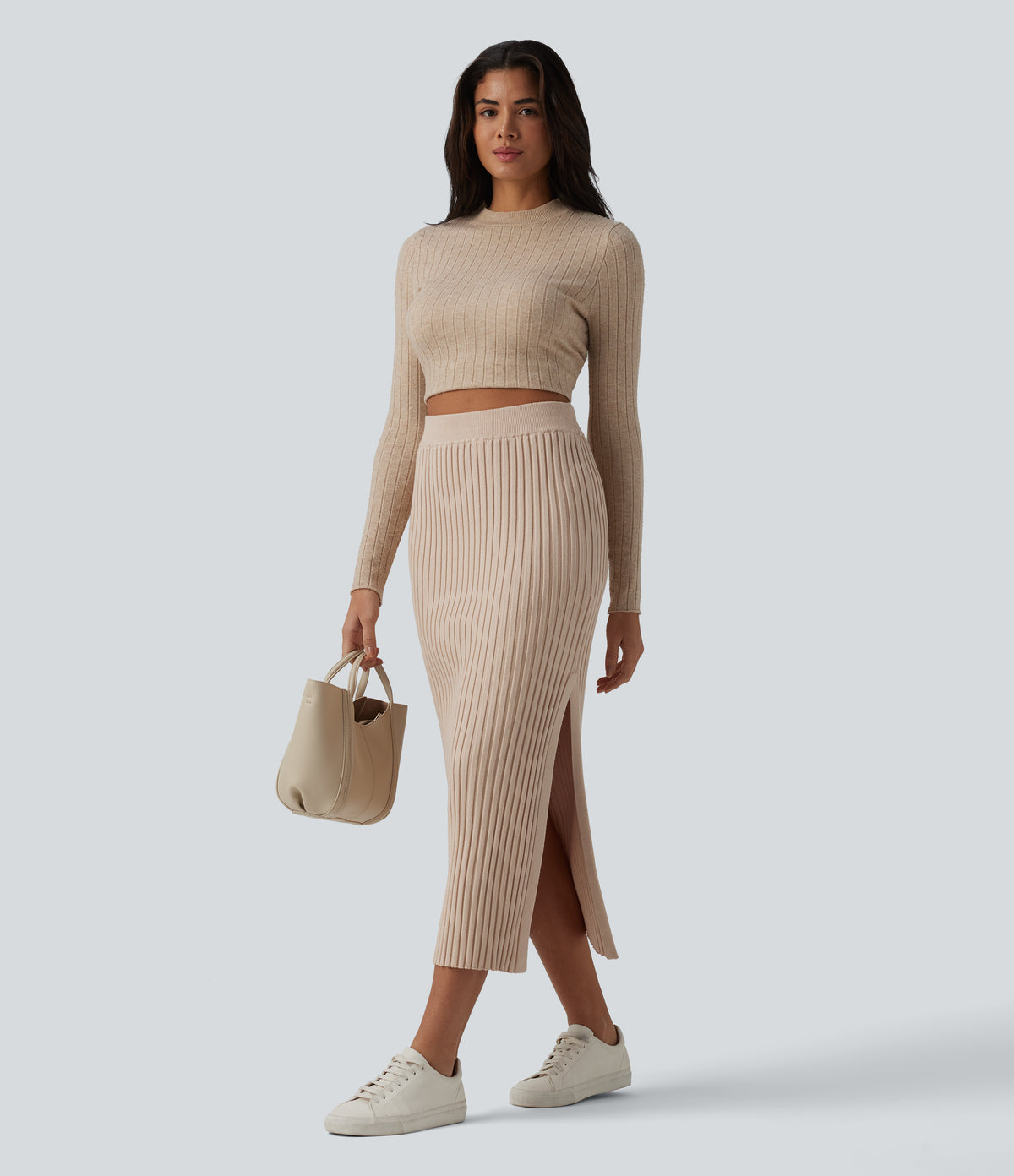 High Waisted Midi Casual Jumper Skirt — Moonlight — view 5