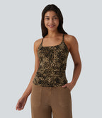 Racerback Built-in Bra Leopard Print Casual Tank Top — Brown and Black Leopard — view 3