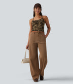 Racerback Built-in Bra Leopard Print Casual Tank Top — Brown and Black Leopard — view 7