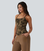 Racerback Built-in Bra Leopard Print Casual Tank Top — Brown and Black Leopard — view 4