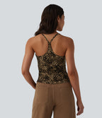 Racerback Built-in Bra Leopard Print Casual Tank Top — Brown and Black Leopard — view 2