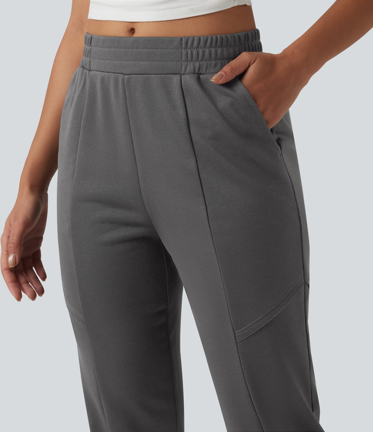 Mid Rise Tapered Casual Sweatpants With Pockets — Gunmetal — view 4
