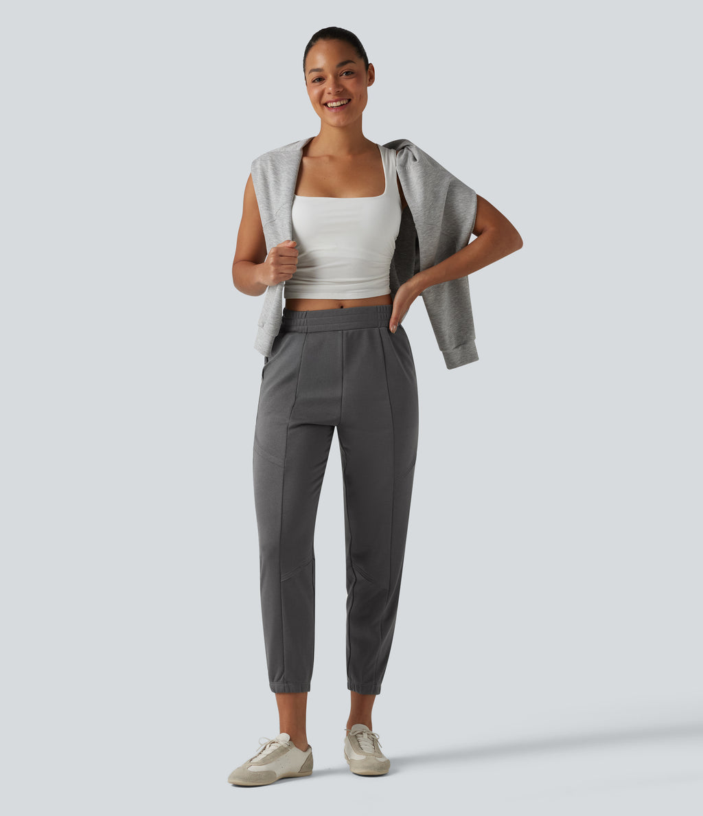 Mid Rise Tapered Casual Sweatpants With Pockets — Gunmetal — view 7