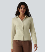 Collar Long Sleeve Button Fly Work Shirt — Asparagus Green — view 4