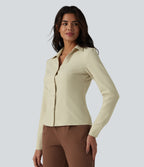 Collar Long Sleeve Button Fly Work Shirt — Asparagus Green — view 3