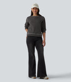 Round Neck Long Sleeve Top-stitching Heathered Casual Sweatshirt — Dark Core — view 5