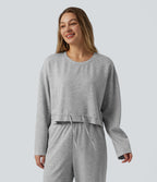 Round Neck Long Sleeve Drawstring Lounge Top — Fog Gray — view 4