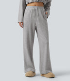 High Waisted Drawstring Wide Leg Lounge Sweatpants with Pockets — Fog Gray — view 1