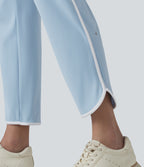 Airy High Waisted Drawstring Contrast Binding Curved Hem InstantCool Yoga Tapered Trousers with Pockets-UPF50+ — Angel Falls — view 5
