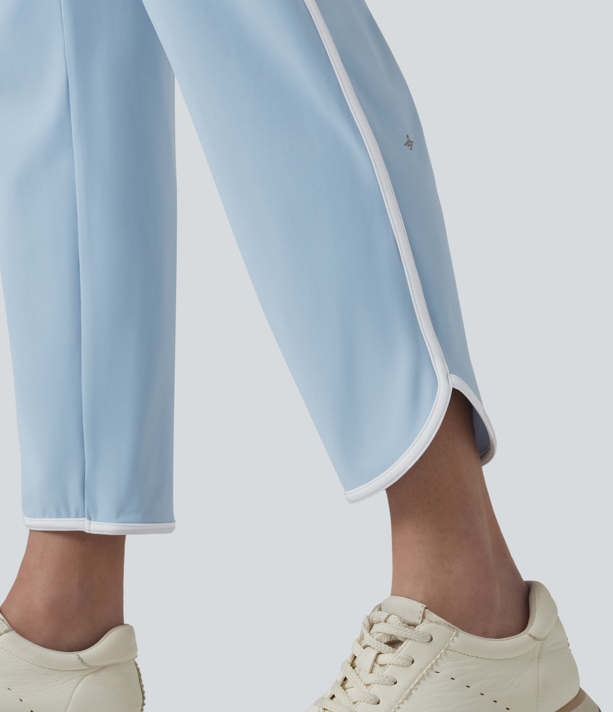 Airy High Waisted Drawstring Contrast Binding Curved Hem InstantCool Yoga Tapered Trousers with Pockets-UPF50+ — Angel Falls — view 5