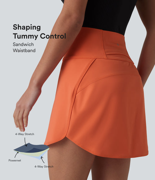 Airy Super High-Waist Tummy Control Curved Hem 2-in-1 Cool Touch Golf Mini Skirt with Pockets — Dusty Orange — view 1