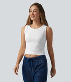 OneForm Seamless Flow Waffle Cropped Casual Tank Top — White — view 4