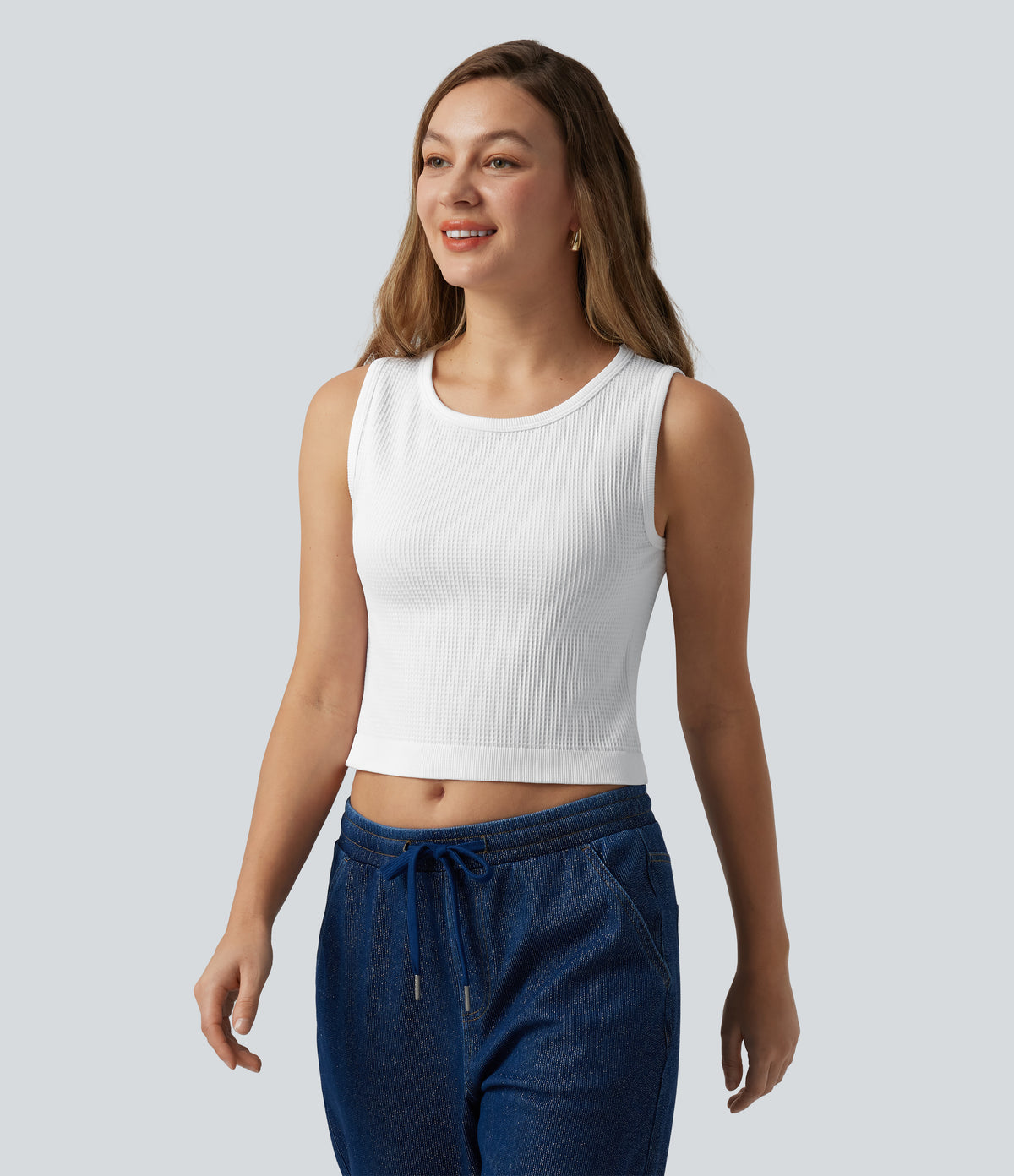 OneForm Seamless Flow Waffle Cropped Casual Tank Top — White — view 4