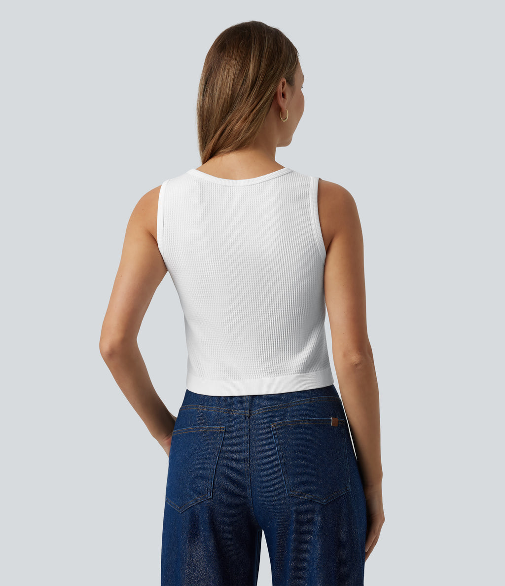 OneForm Seamless Flow Waffle Cropped Casual Tank Top — White — view 2