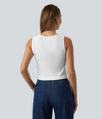 OneForm Seamless Flow Waffle Cropped Casual Tank Top — White — view 2