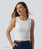 OneForm Seamless Flow Waffle Cropped Casual Tank Top — White — view 1