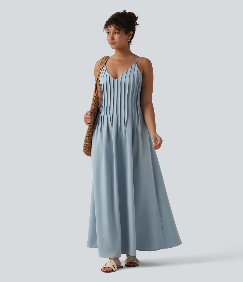 V Neck Maxi Slip Dress with Pockets — Misty Rain Grey — view 6
