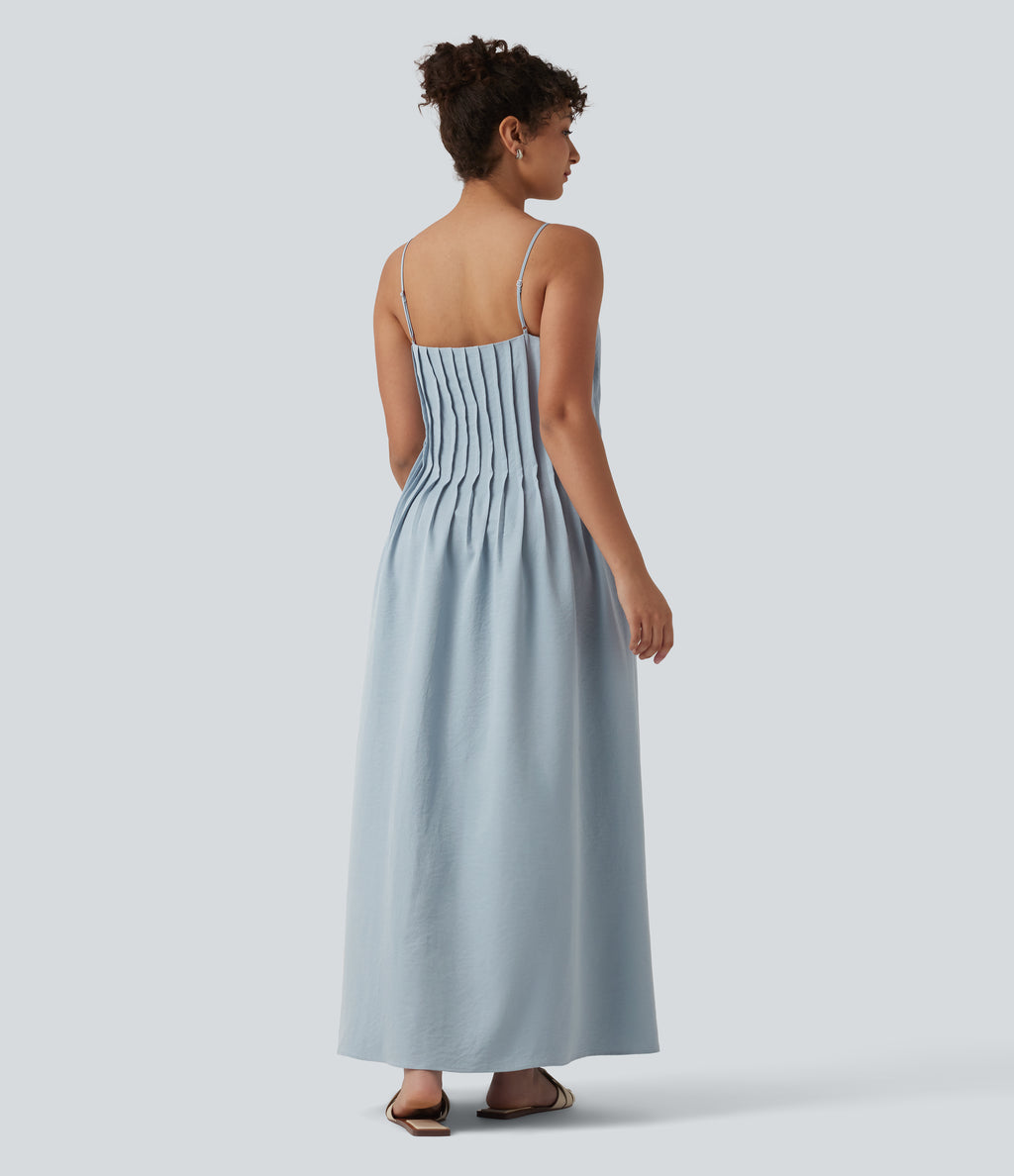 V Neck Maxi Slip Dress with Pockets — Misty Rain Grey — view 2