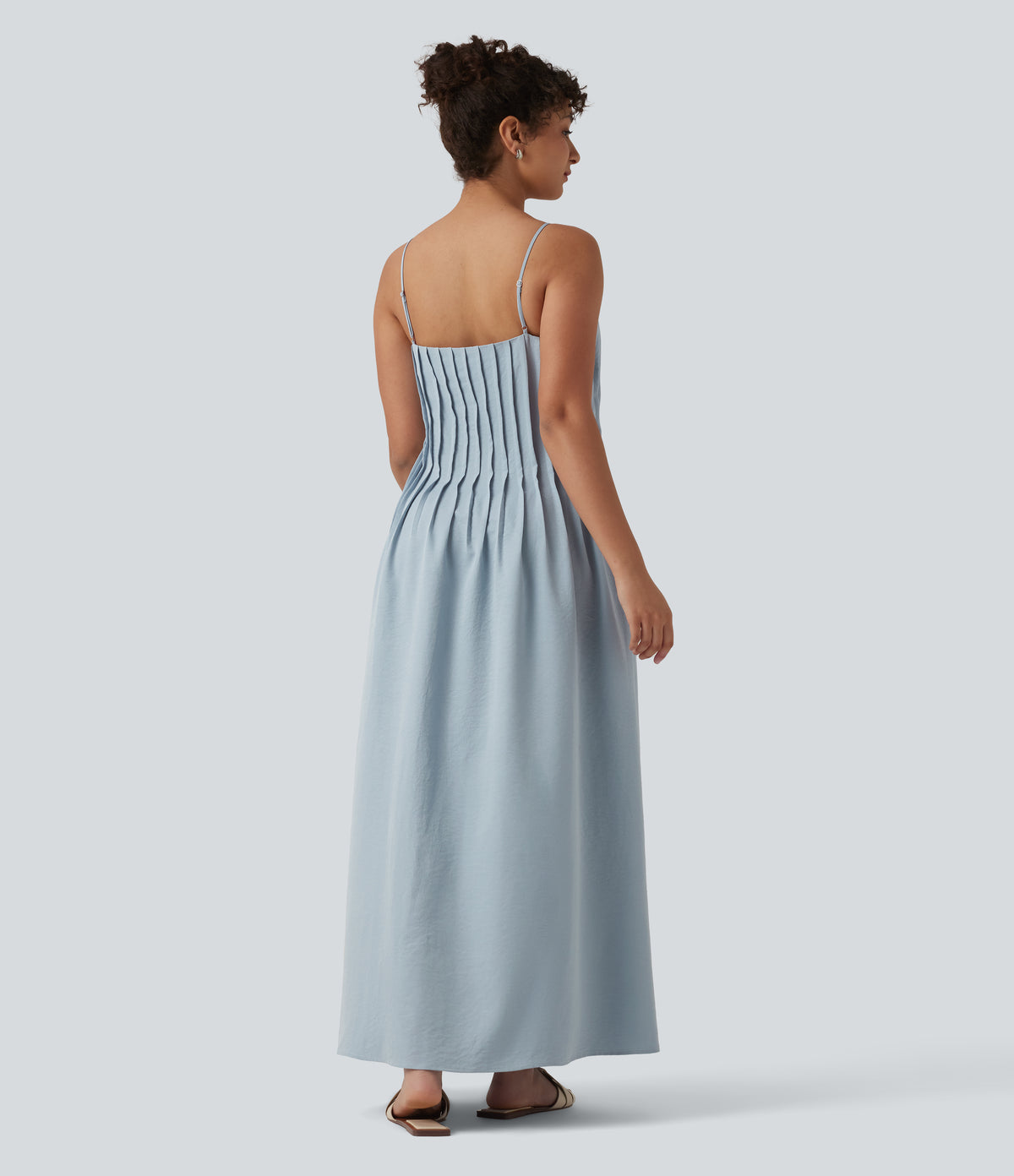 V Neck Maxi Slip Dress with Pockets — Misty Rain Grey — view 2