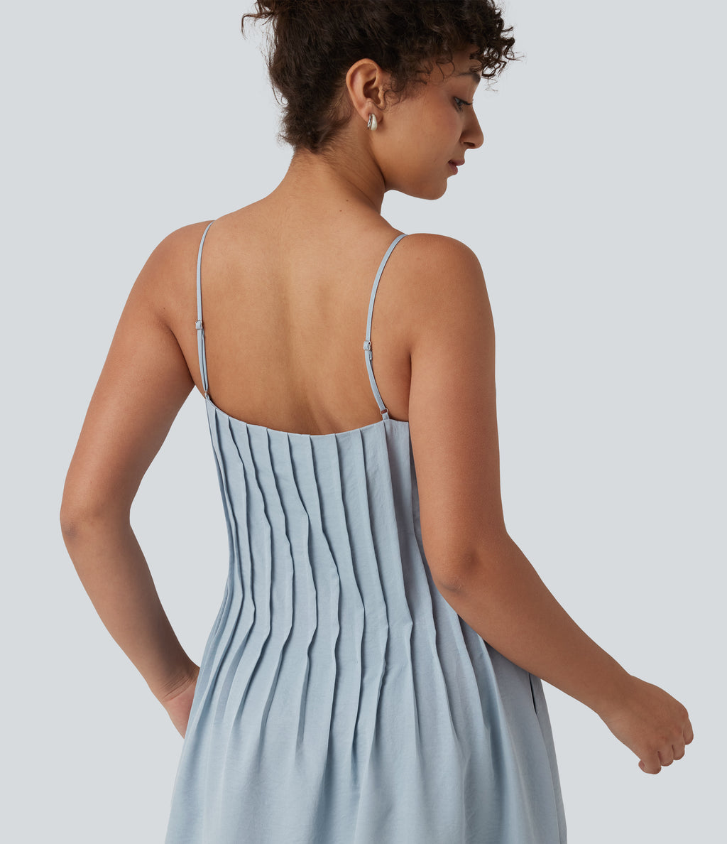 V Neck Maxi Slip Dress with Pockets — Misty Rain Grey — view 4